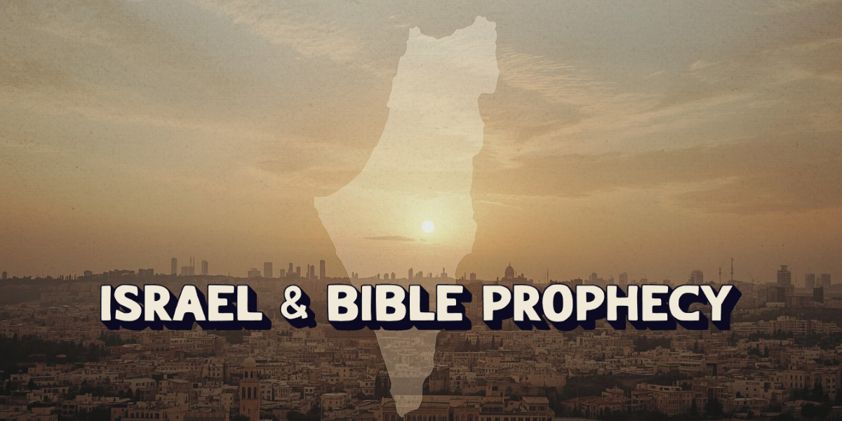 Jerusalem skyline with Israel highlighted, representing Bible prophecy and God’s covenant with Israel.