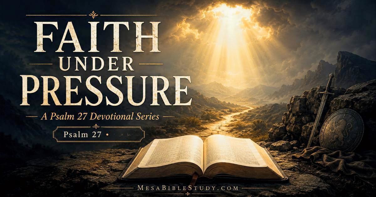 Open Bible under heavenly light with a narrow path ahead, representing faith in the Lord during seasons of pressure.