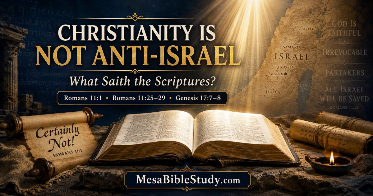 Open Bible under heavenly light with parchment scrolls and biblical references showing that God has not cast away Israel.