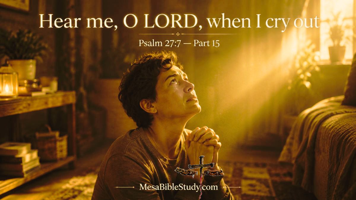 Open Bible under heavenly light in a dark landscape, representing honest prayer and crying out to the Lord under pressure.